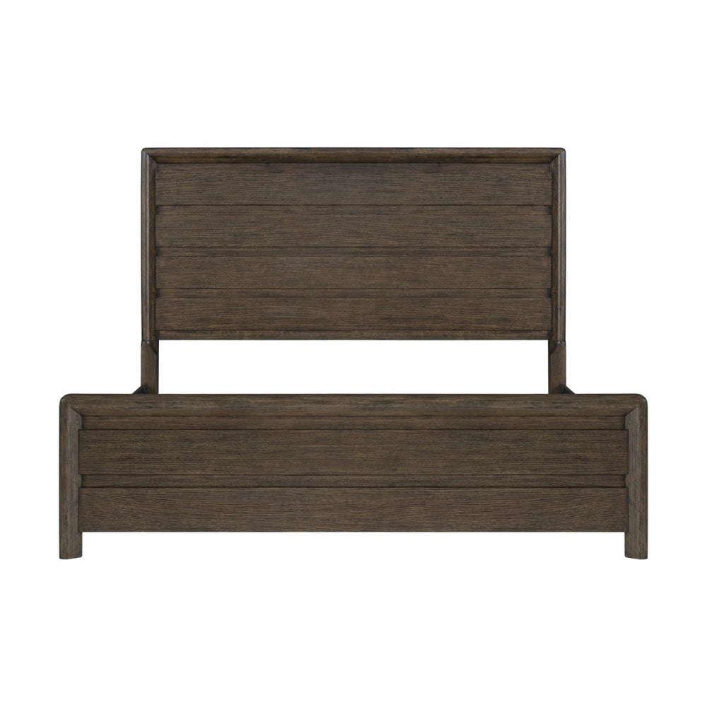 English Elm Dark Oak Finish King Bed Frame with Plank Headboard for a Rustic Lodge Bedroom B361S00029