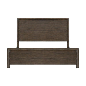 English Elm Dark Oak Finish King Bed Frame with Plank Headboard for a Rustic Lodge Bedroom B361S00029