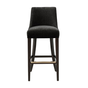English Elm Barstool with Chenille Seat Dark Walnut Frame Gold Footrest for Kitchen Island Black B365P504236