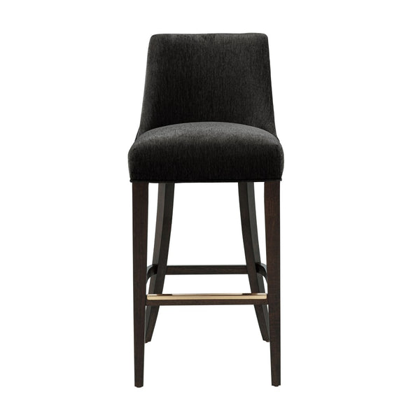 English Elm Barstool with Chenille Seat Dark Walnut Frame Gold Footrest for Kitchen Island Black B365P504236