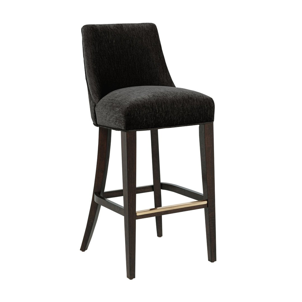 English Elm Barstool with Chenille Seat Dark Walnut Frame Gold Footrest for Kitchen Island Black B365P504236
