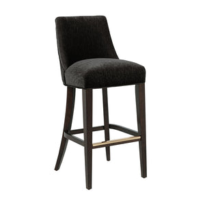 English Elm Barstool with Chenille Seat Dark Walnut Frame Gold Footrest for Kitchen Island Black B365P504236