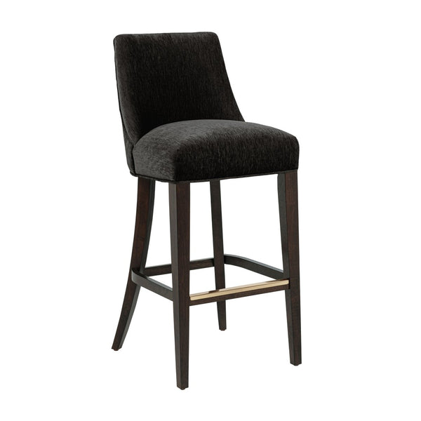 English Elm Barstool with Chenille Seat Dark Walnut Frame Gold Footrest for Kitchen Island Black B365P504236