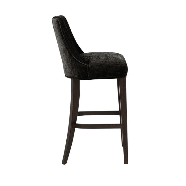 English Elm Barstool with Chenille Seat Dark Walnut Frame Gold Footrest for Kitchen Island Black B365P504236
