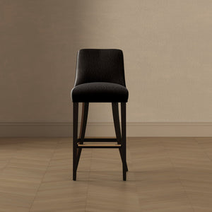 English Elm Barstool with Chenille Seat Dark Walnut Frame Gold Footrest for Kitchen Island Black B365P504236