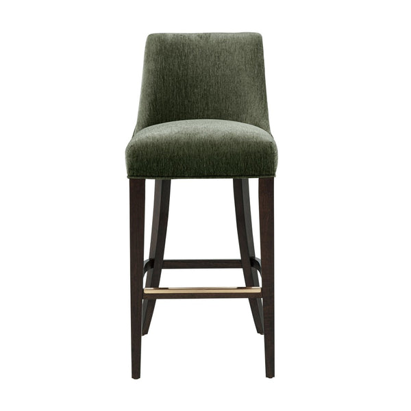 English Elm Barstool with Chenille Seat Dark Walnut Frame Gold Footrest for Kitchen Island Forest Green B365P504237