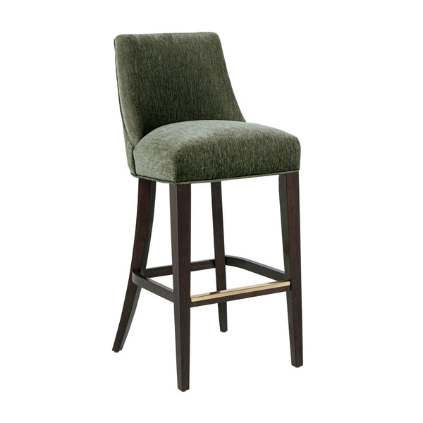 English Elm Barstool with Chenille Seat Dark Walnut Frame Gold Footrest for Kitchen Island Forest Green B365P504237