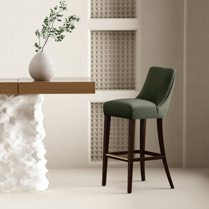 English Elm Barstool with Chenille Seat Dark Walnut Frame Gold Footrest for Kitchen Island Forest Green B365P504237