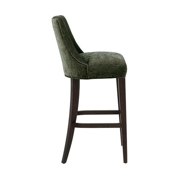 English Elm Barstool with Chenille Seat Dark Walnut Frame Gold Footrest for Kitchen Island Forest Green B365P504237