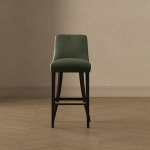 English Elm Barstool with Chenille Seat Dark Walnut Frame Gold Footrest for Kitchen Island Forest Green B365P504237