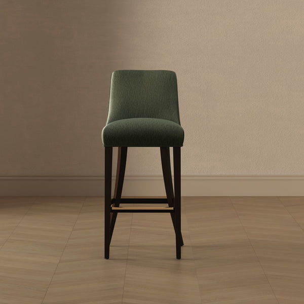 English Elm Barstool with Chenille Seat Dark Walnut Frame Gold Footrest for Kitchen Island Forest Green B365P504237