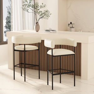 English Elm Barstool with Wraparound Vegan Leather Tubular Design for Modern Dining Spaces Ivory B365P504238