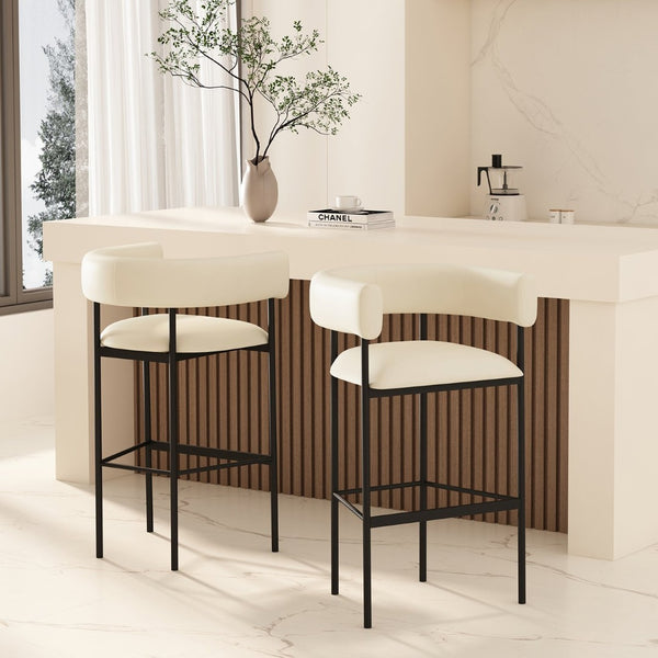 English Elm Barstool with Wraparound Vegan Leather Tubular Design for Modern Dining Spaces Ivory B365P504238