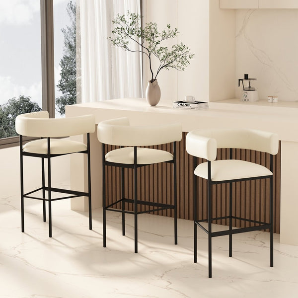 English Elm Barstool with Wraparound Vegan Leather Tubular Design for Modern Dining Spaces Ivory B365P504238