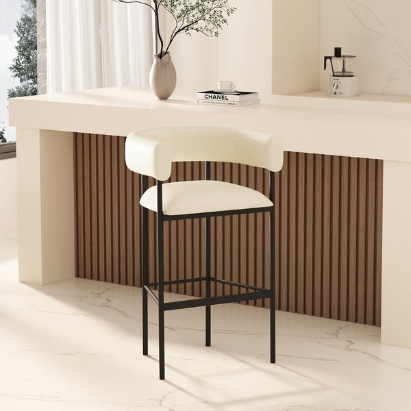 English Elm Barstool with Wraparound Vegan Leather Tubular Design for Modern Dining Spaces Ivory B365P504238