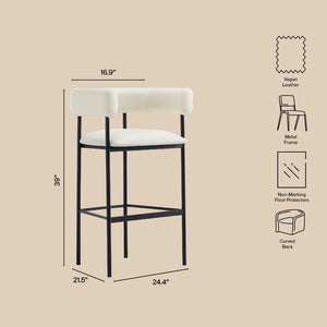 English Elm Barstool with Wraparound Vegan Leather Tubular Design for Modern Dining Spaces Ivory B365P504238