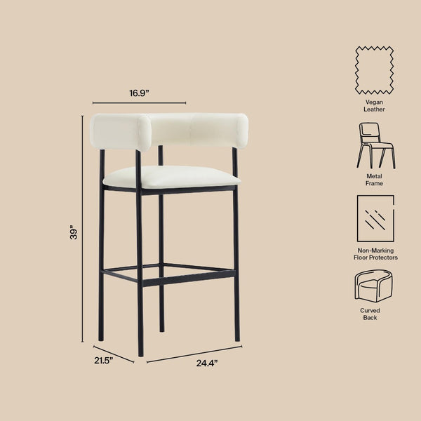 English Elm Barstool with Wraparound Vegan Leather Tubular Design for Modern Dining Spaces Ivory B365P504238