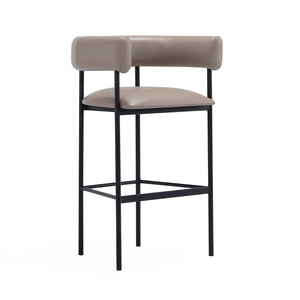 English Elm Barstool with Wraparound Vegan Leather Tubular Design for Modern Dining Spaces Taupe B365P504239