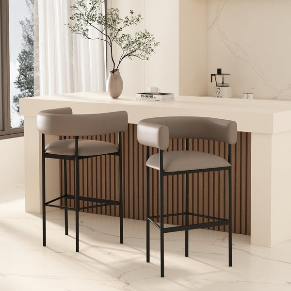 English Elm Barstool with Wraparound Vegan Leather Tubular Design for Modern Dining Spaces Taupe B365P504239