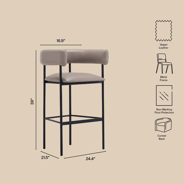 English Elm Barstool with Wraparound Vegan Leather Tubular Design for Modern Dining Spaces Taupe B365P504239