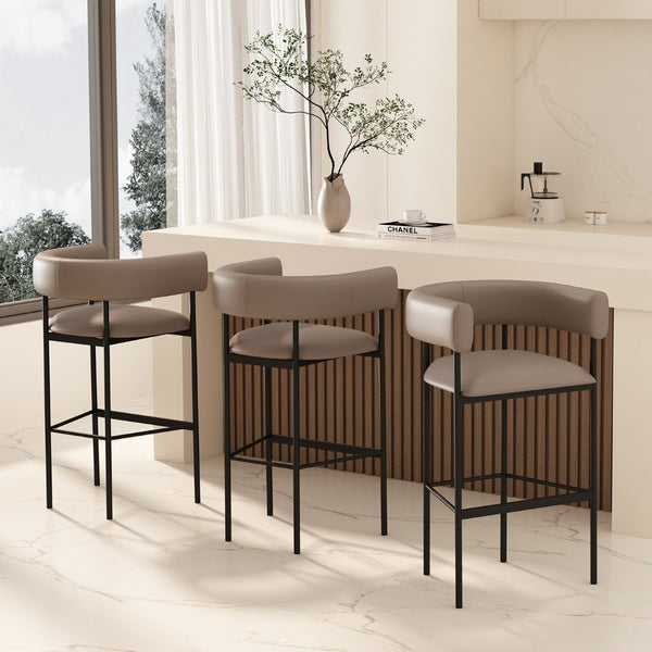 English Elm Barstool with Wraparound Vegan Leather Tubular Design for Modern Dining Spaces Taupe B365P504239