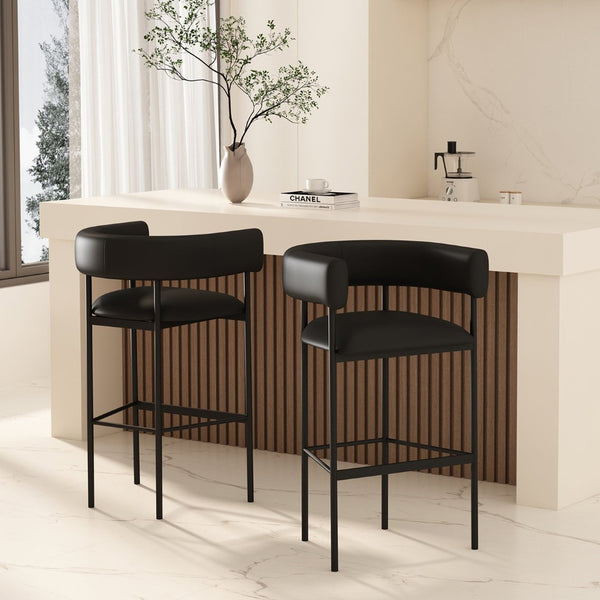 English Elm Barstool with Wraparound Vegan Leather Tubular Design for Modern Dining Spaces Black B365P504240