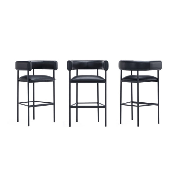 English Elm Barstool with Wraparound Vegan Leather Tubular Design for Modern Dining Spaces Black B365P504240