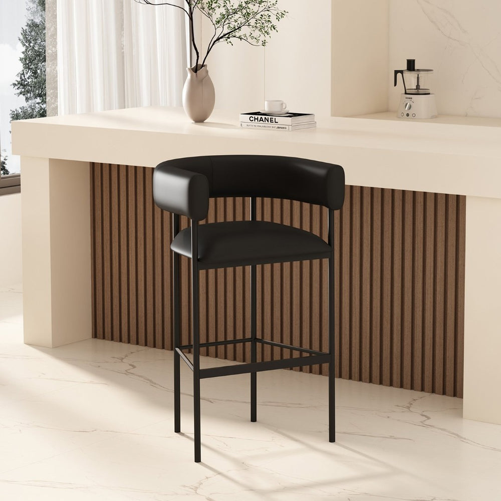 English Elm Barstool with Wraparound Vegan Leather Tubular Design for Modern Dining Spaces Black B365P504240