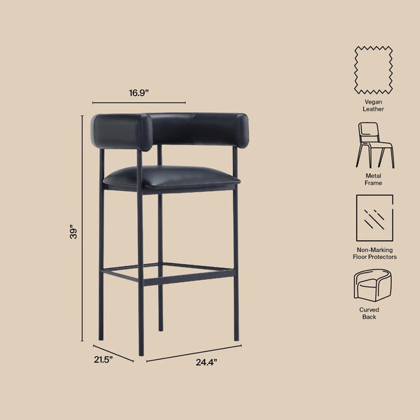 English Elm Barstool with Wraparound Vegan Leather Tubular Design for Modern Dining Spaces Black B365P504240