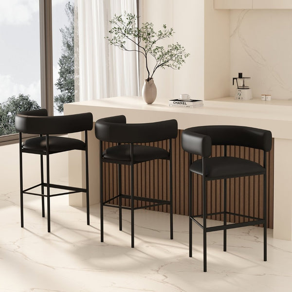 English Elm Barstool with Wraparound Vegan Leather Tubular Design for Modern Dining Spaces Black B365P504240