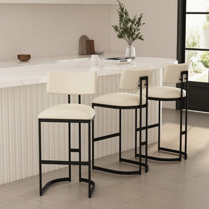 English Elm Barstool with Curved Back and Open Arch Base for Kitchen Island or Counter Dining Ivory B365P504241