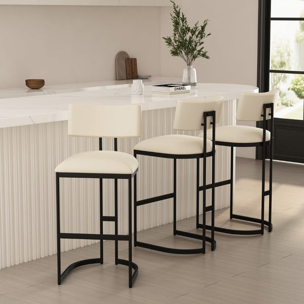English Elm Barstool with Curved Back and Open Arch Base for Kitchen Island or Counter Dining Ivory B365P504241