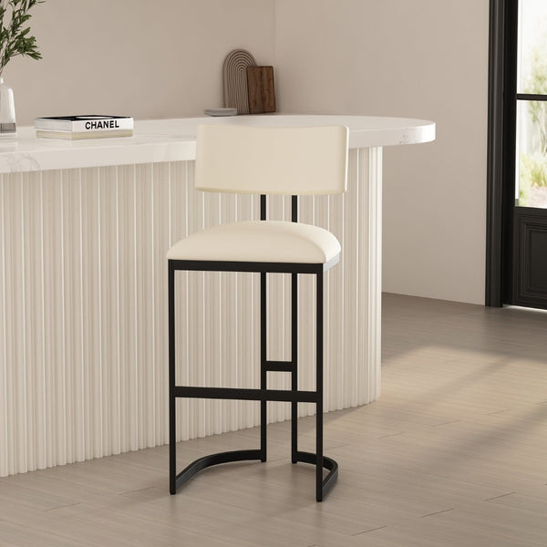 English Elm Barstool with Curved Back and Open Arch Base for Kitchen Island or Counter Dining Ivory B365P504241