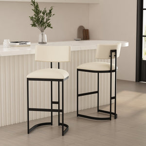 English Elm Barstool with Curved Back and Open Arch Base for Kitchen Island or Counter Dining Ivory B365P504241