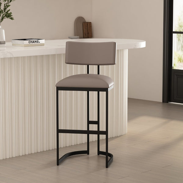 English Elm Barstool with Curved Back and Open Arch Base for Kitchen Island or Counter Dining Taupe B365P504242