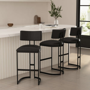 English Elm Barstool with Curved Back and Open Arch Base for Kitchen Island or Counter Dining Black B365P504243