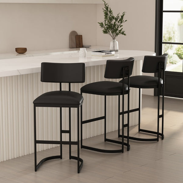 English Elm Barstool with Curved Back and Open Arch Base for Kitchen Island or Counter Dining Black B365P504243