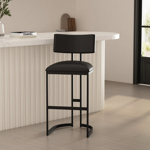 English Elm Barstool with Curved Back and Open Arch Base for Kitchen Island or Counter Dining Black B365P504243