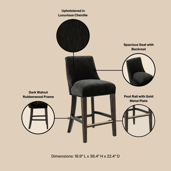 English Elm Counter Stool with Padded Backrest and Curved Seat for Kitchen Islands or Home Bars Black B365P504244