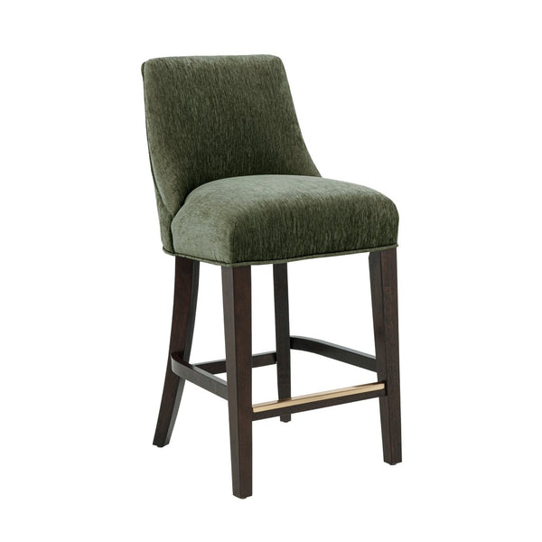 English Elm Counter Stool with Padded Backrest and Curved Seat for Kitchen Islands or Home Bars Green B365P504245