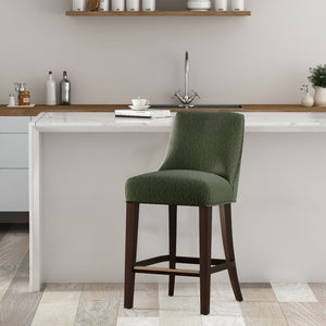 English Elm Counter Stool with Padded Backrest and Curved Seat for Kitchen Islands or Home Bars Green B365P504245