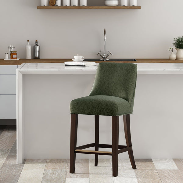 English Elm Counter Stool with Padded Backrest and Curved Seat for Kitchen Islands or Home Bars Green B365P504245