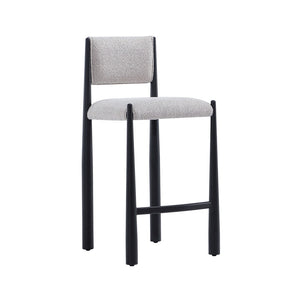 English Elm Counter Stool with Boucle Upholstery Padded Back and Tapered Metal Legs for Kitchen Islands Champagne B365P504246