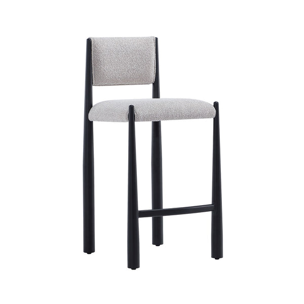 English Elm Counter Stool with Boucle Upholstery Padded Back and Tapered Metal Legs for Kitchen Islands Champagne B365P504246