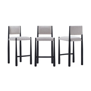 English Elm Counter Stool with Boucle Upholstery Padded Back and Tapered Metal Legs for Kitchen Islands Champagne B365P504246