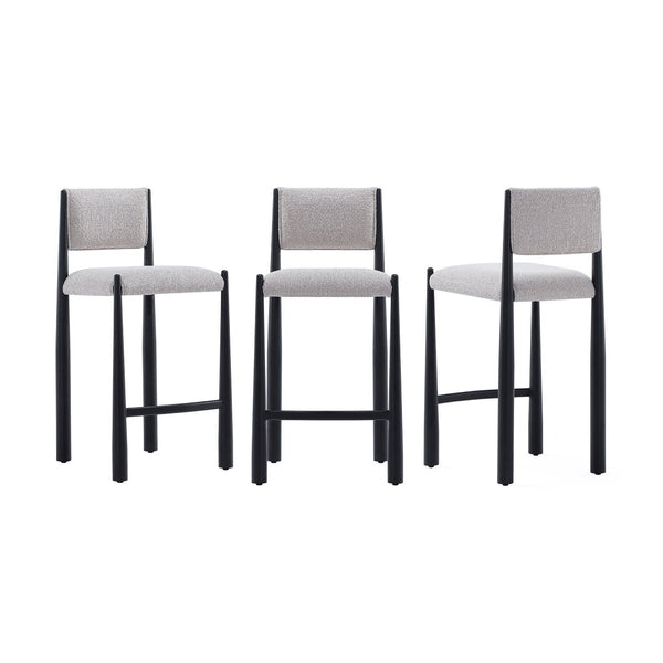 English Elm Counter Stool with Boucle Upholstery Padded Back and Tapered Metal Legs for Kitchen Islands Champagne B365P504246