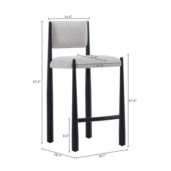 English Elm Counter Stool with Boucle Upholstery Padded Back and Tapered Metal Legs for Kitchen Islands Champagne B365P504246