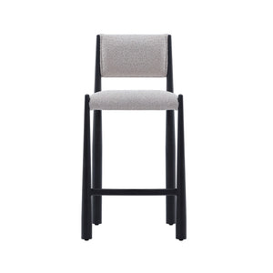 English Elm Counter Stool with Boucle Upholstery Padded Back and Tapered Metal Legs for Kitchen Islands Champagne B365P504246