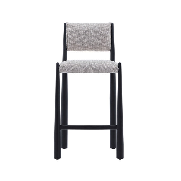 English Elm Counter Stool with Boucle Upholstery Padded Back and Tapered Metal Legs for Kitchen Islands Champagne B365P504246