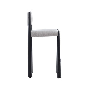 English Elm Counter Stool with Boucle Upholstery Padded Back and Tapered Metal Legs for Kitchen Islands Champagne B365P504246